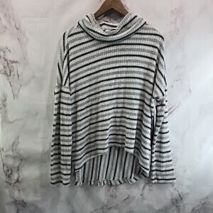 Saturday Sunday Shirt Women Medium Gray Black Striped Cowl Turtleneck Swing Low